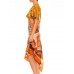 MORPHEW COLLECTION Orange, White & Brown Silk Twill Dots Geometric Print 3-Scarf Dress Made From Vintage Scarves