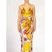 MORPHEW COLLECTION Yellow & Red Bias Cut Silk Jacquard Sagittarius Multi-Way Scarf Dress