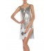 MORPHEW ATELIER Silver & White Metal Mesh Deco Patterned  Cocktail Dress With Side Slits Made From Vintage Whiting Davis