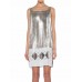 MORPHEW ATELIER Silver & White Metal Mesh Deco Patterned  Cocktail Dress With Side Slits Made From Vintage Whiting Davis