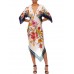 MORPHEW COLLECTION White Multicolored Silk Botanical Print With Borders Scarf Dress