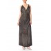 MORPHEW ATELIER Black & Gold Antique Patina Silk Lamé  Gown With Low Back And Caped Train