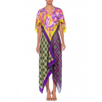 MORPHEW COLLECTION Multicolor Geometric Bias Cut Kaftan  Dress Made From 1960'S Silk Scarves