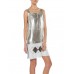 MORPHEW ATELIER Silver & White Metal Mesh Deco Patterned  Cocktail Dress With Side Slits Made From Vintage Whiting Davis