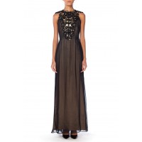 MORPHEW COLLECTION Black Silk & Poly Chiffon Gown With A Victorian Lace Collar